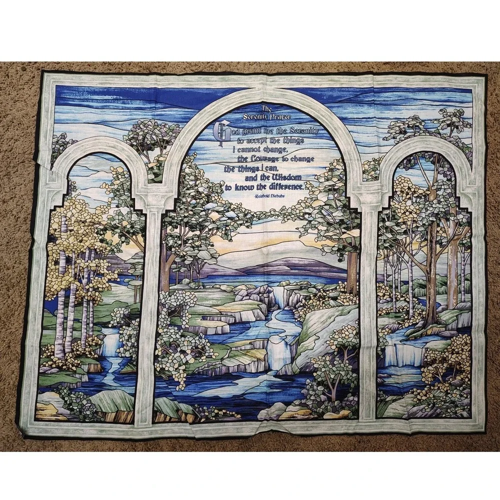 Serenity Prayer Fabric Panel • Waterfall Landscape •‎ Cottagecore • Raw Edge